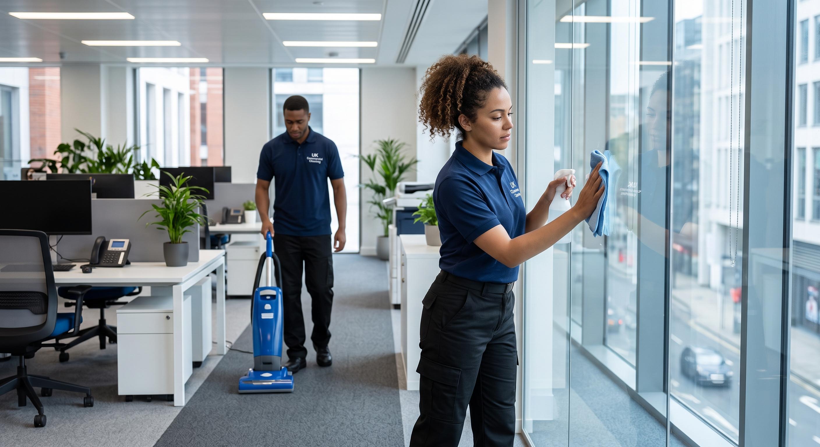 Commercial cleaning team working together